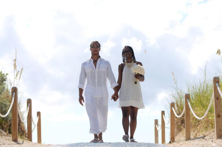 Couple walking on Miami Beach Affordable South Beach Weddings